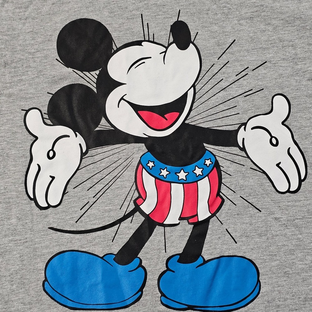 Mickey Mouse USA Gray Short Sleeve Cotton Blend Long Fit T-Shirt Adult S